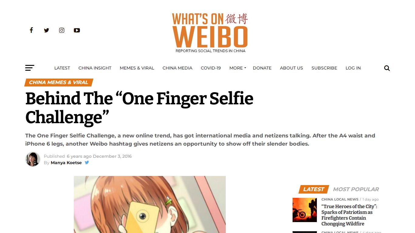 Behind The “One Finger Selfie Challenge” - What's on Weibo